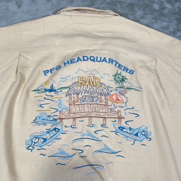 Columbia PFG Shirt Mens Headquarters Bar Silk Embroidered‎ Fishing Short Sleeve - Picture 1 of 12